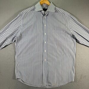 Canali Button Up Shirt Mens 16-41 White Blue Stripes Comfort Preppy Casual Italy